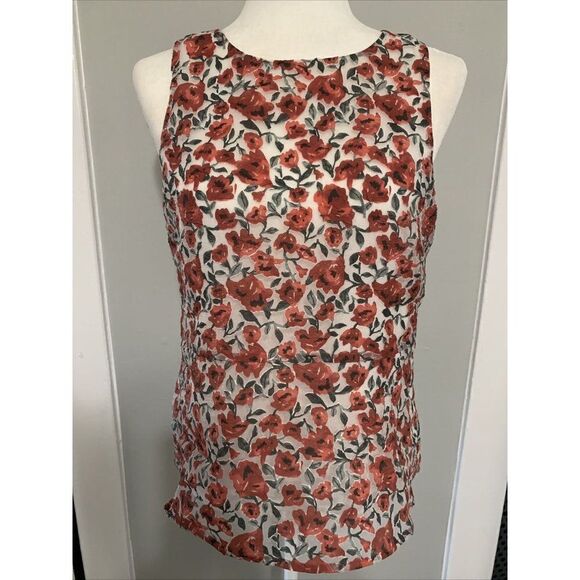 Zara Womens Red Green Sheer Floral Crew Neck Tank Top Small - Picture 1 of 6